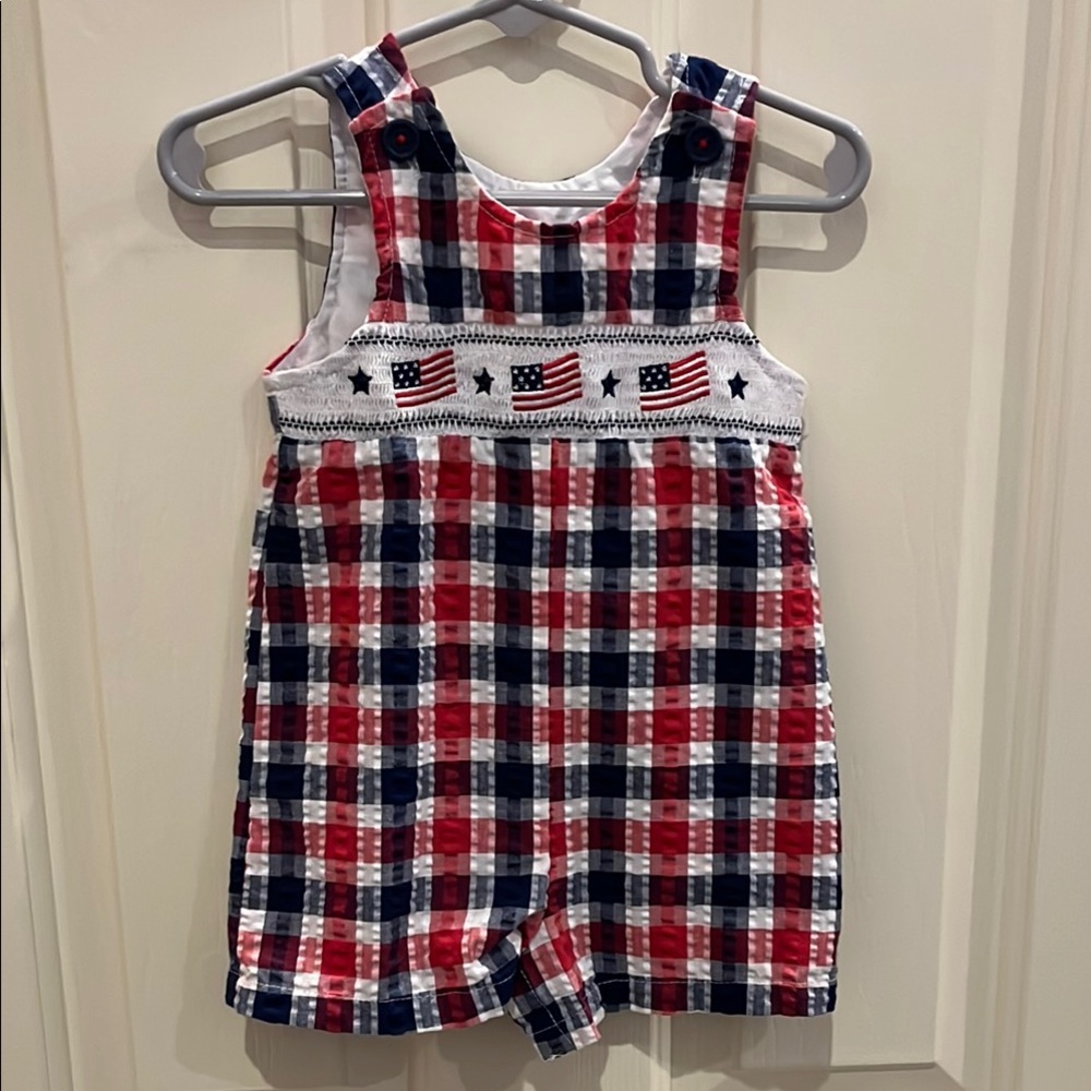 Good Lad Red and Blue Plaid Flag Romper